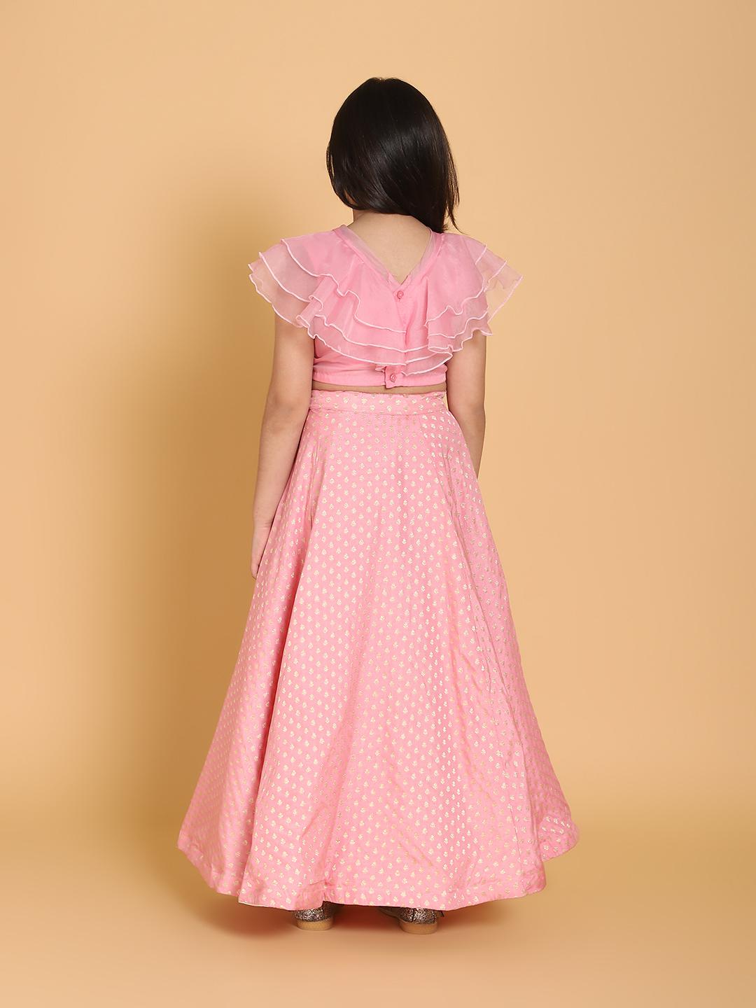 pink-organza-choli-with-lehenga-set-10509080PK, Kids Indian Ethnic Clothing, Silk Girl Lehenga Set