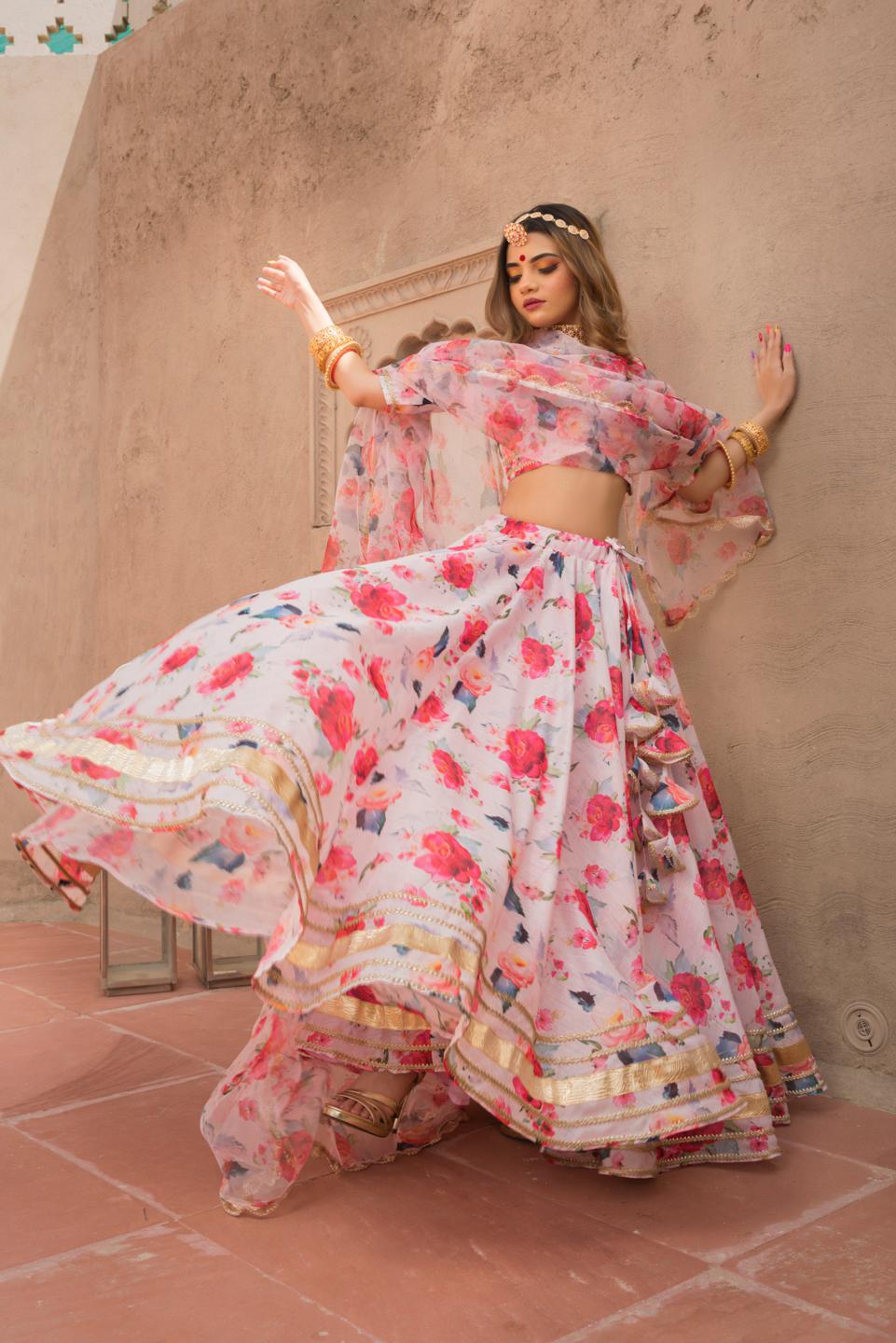 pink-peony-modal-lehenga-set-11423093PK, Women Indian Ethnic Clothing, Cotton Lehenga Choli