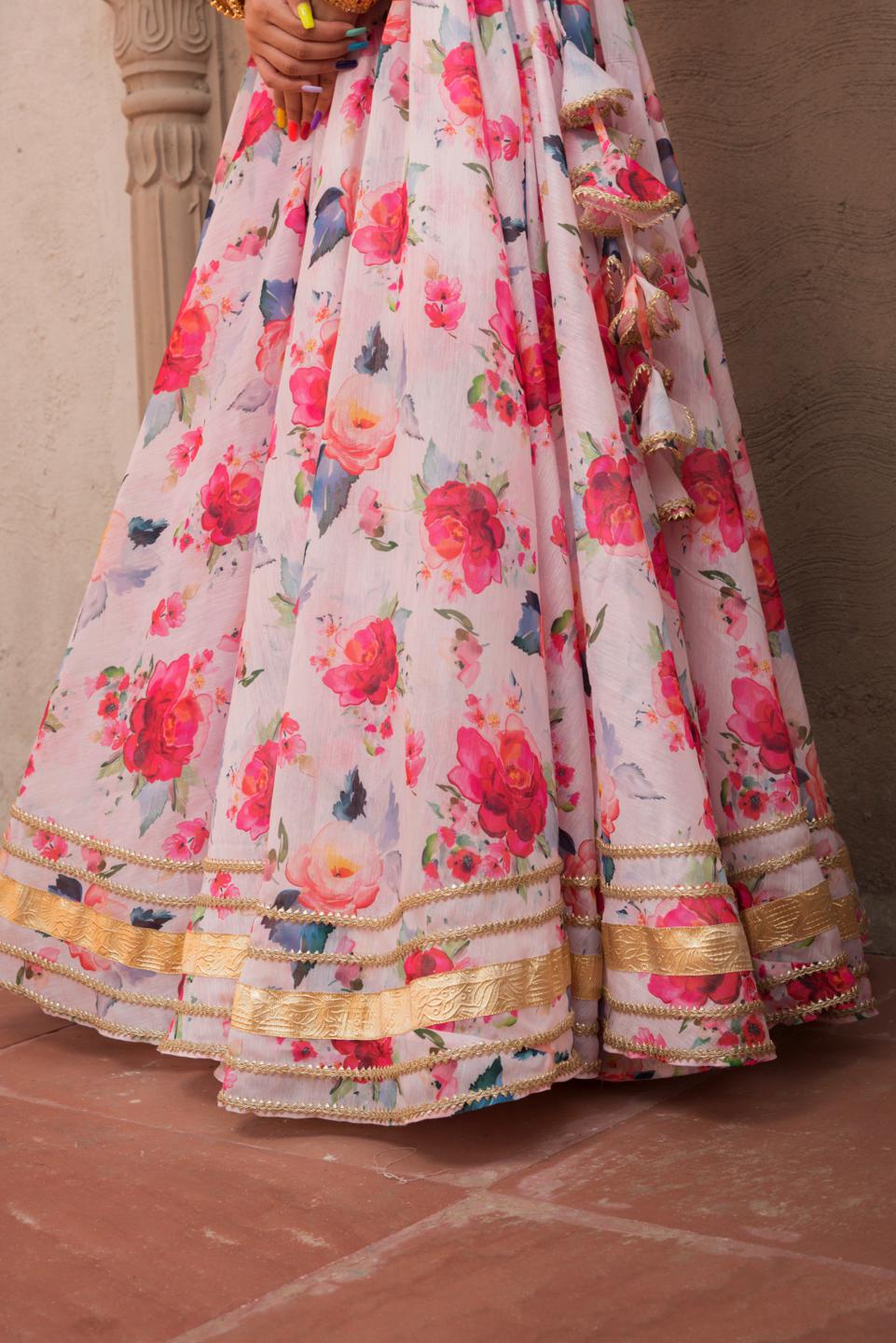 pink-peony-modal-lehenga-set-11423093PK, Women Indian Ethnic Clothing, Cotton Lehenga Choli
