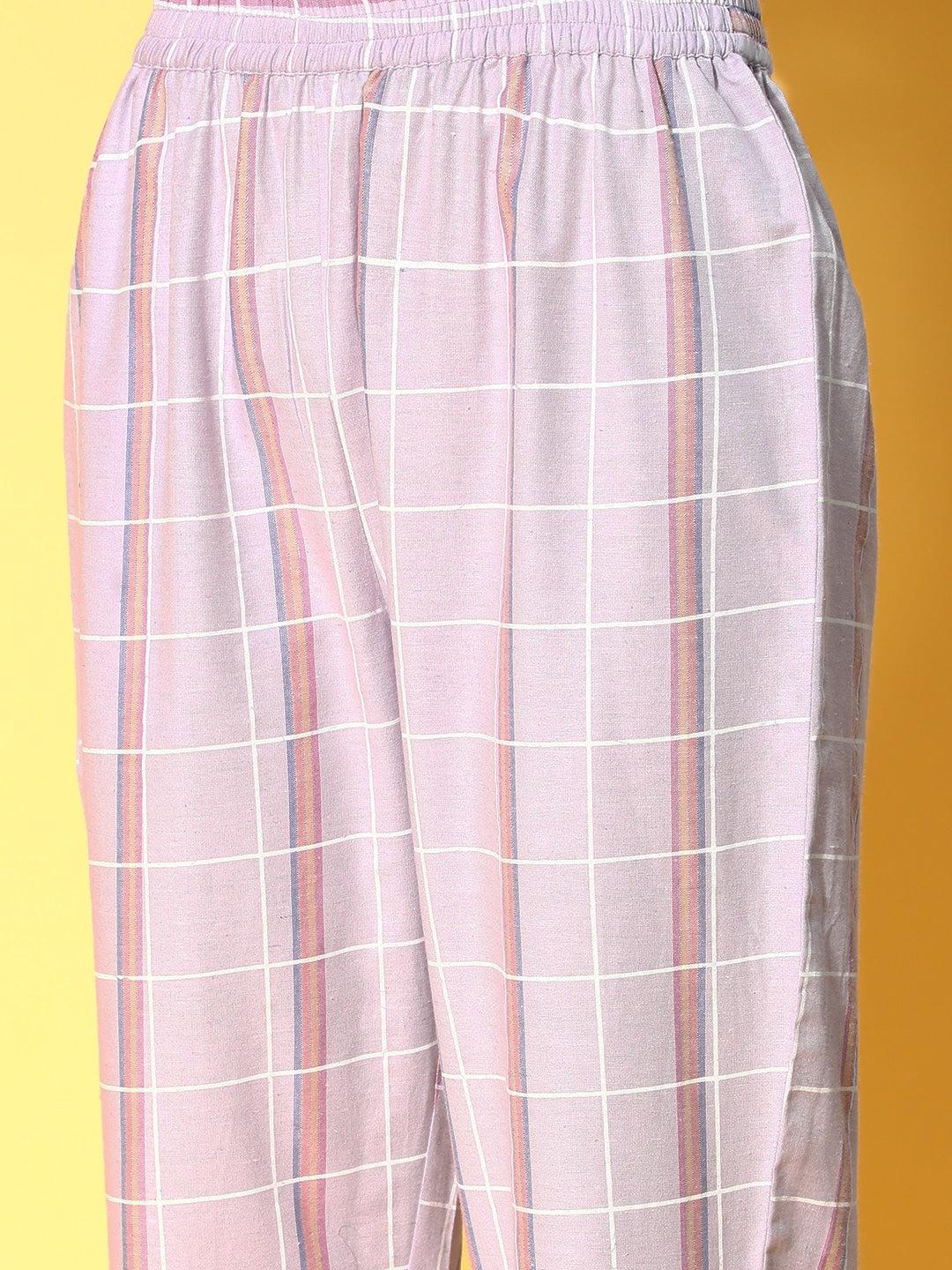pink-printed-kurta-with-trousers-10102124PR, Women Indian Ethnic Clothing, Cotton Kurta Set