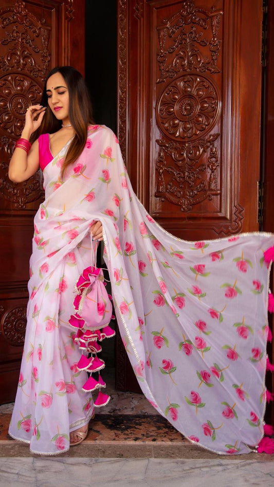 pink-rose-organza-saree-11422130PK, Women Indian Ethnic Clothing, Organza Saree