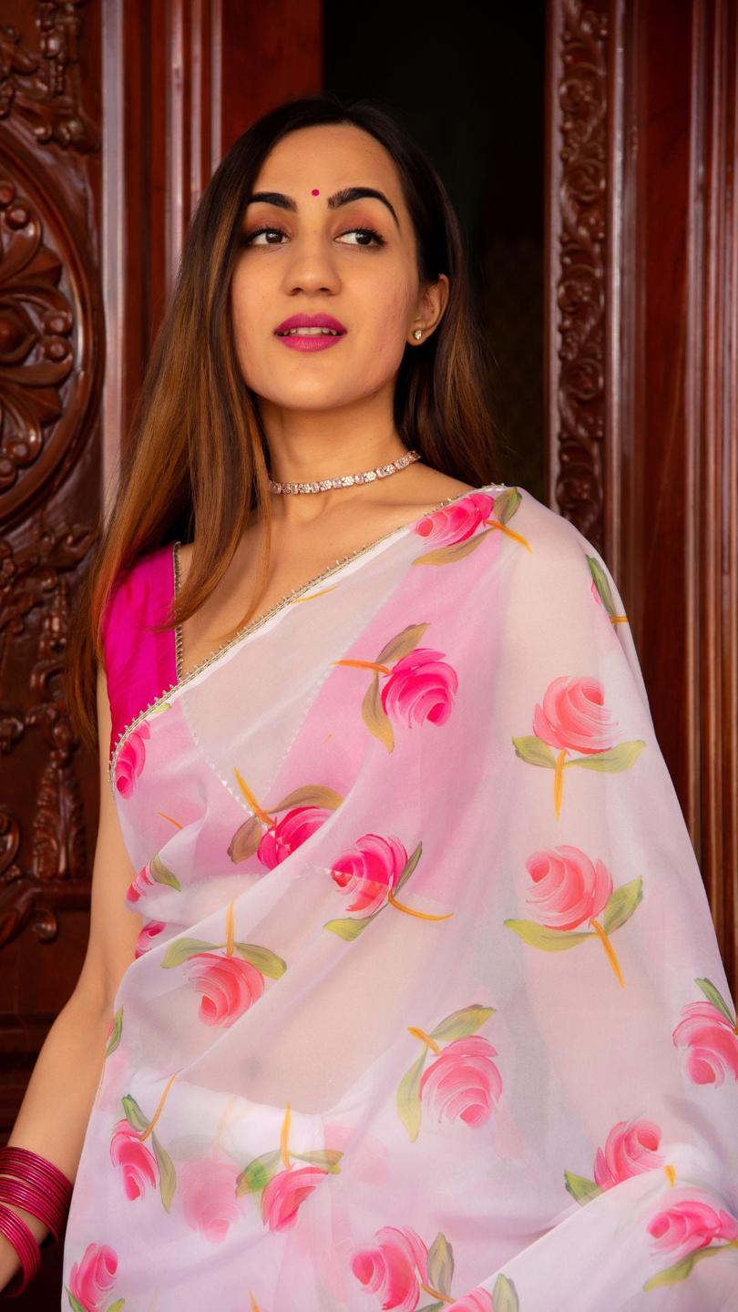 pink-rose-organza-saree-11422130PK, Women Indian Ethnic Clothing, Organza Saree