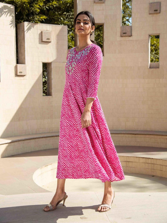 pink-white-printed-kurta-10101040PK, Women Indian Ethnic Clothing, Rayon Kurta