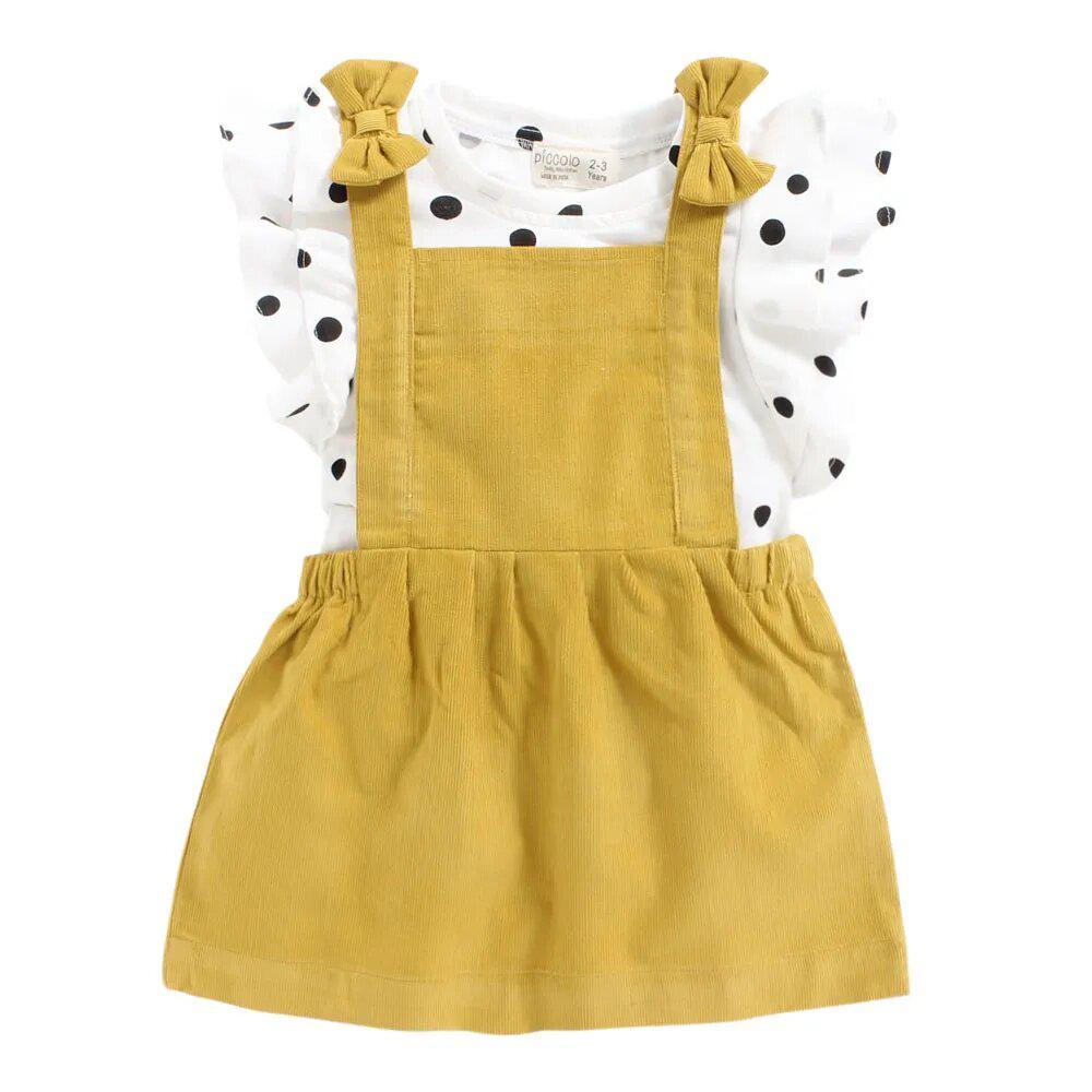 polka-dot-printed-top-with-pinafores-multi-10511030YL, Kids Clothing, Corduroy,Cotton Girl Dungaree Set