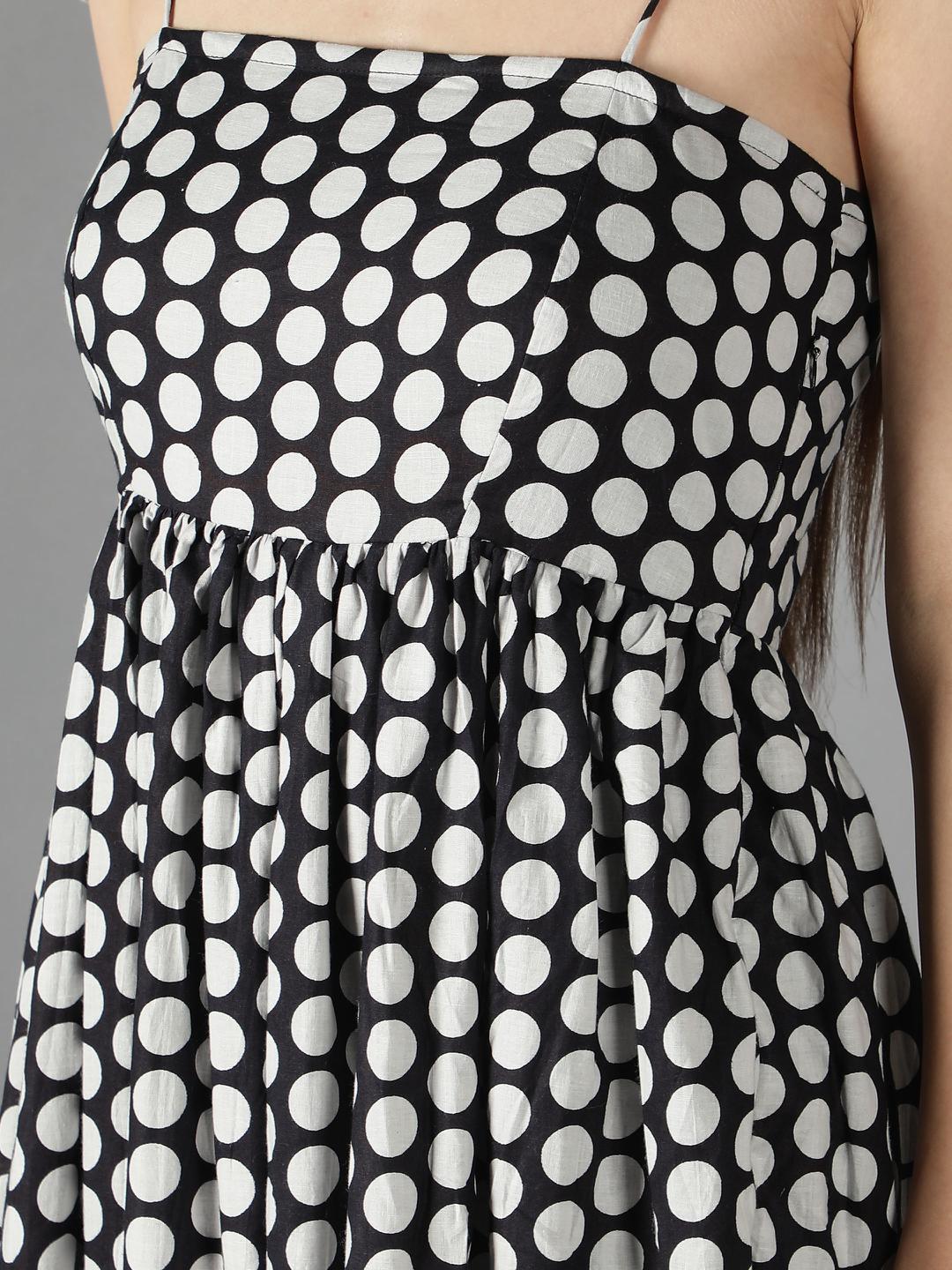 polka-dot-shoulder-tie-up-flowy-dress-11704113BK, Women Clothing, Cotton Dress