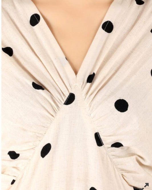 polka-dots-midi-dresss-11604032WH, Women Clothing, Cotton Dress