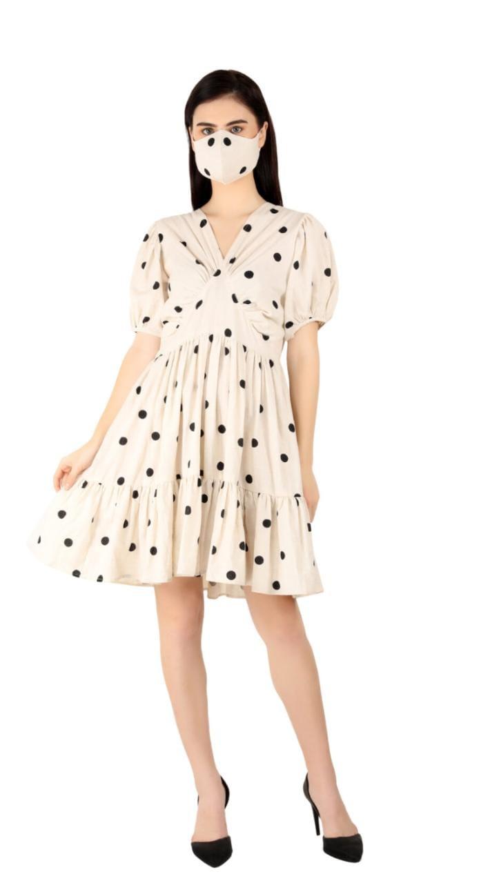 polka-dots-midi-dresss-11604032WH, Women Clothing, Cotton Dress
