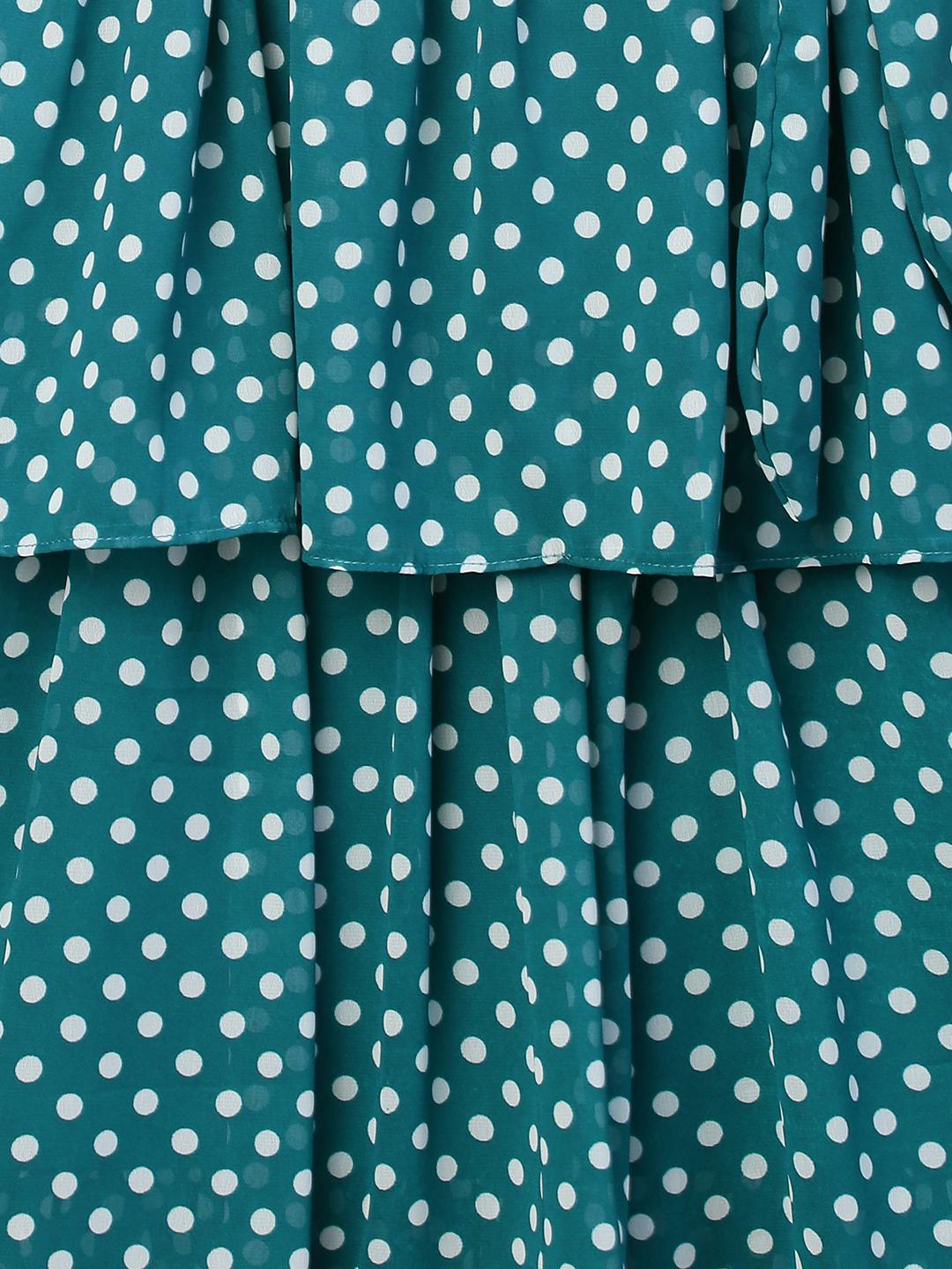 polka-dots-printed-ruffle-flare-dress-10304016BL, Women Clothing, Georgette Dress