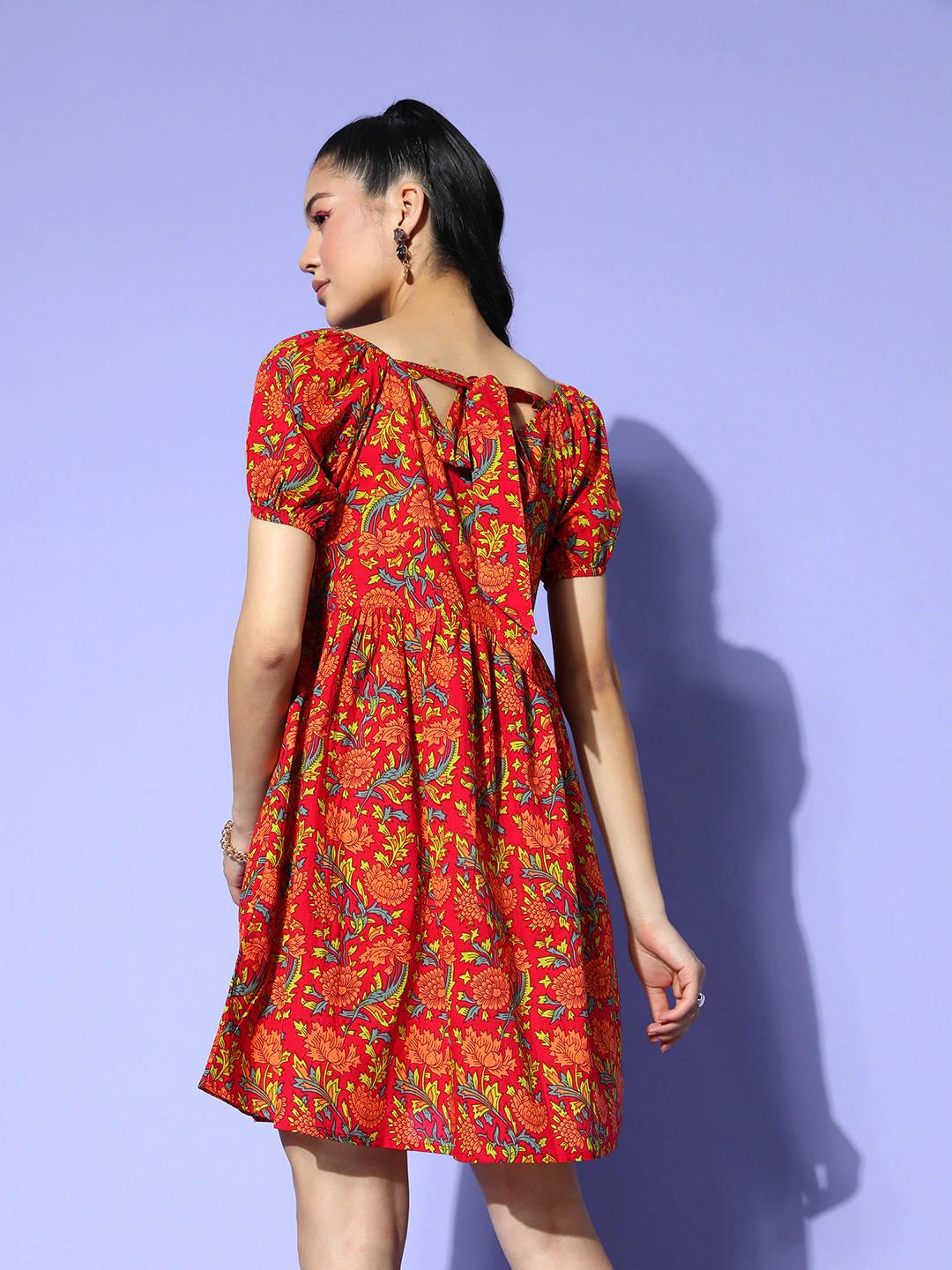 printed-a-line-dress-10104135RD, Women Clothing, Cotton Dresses