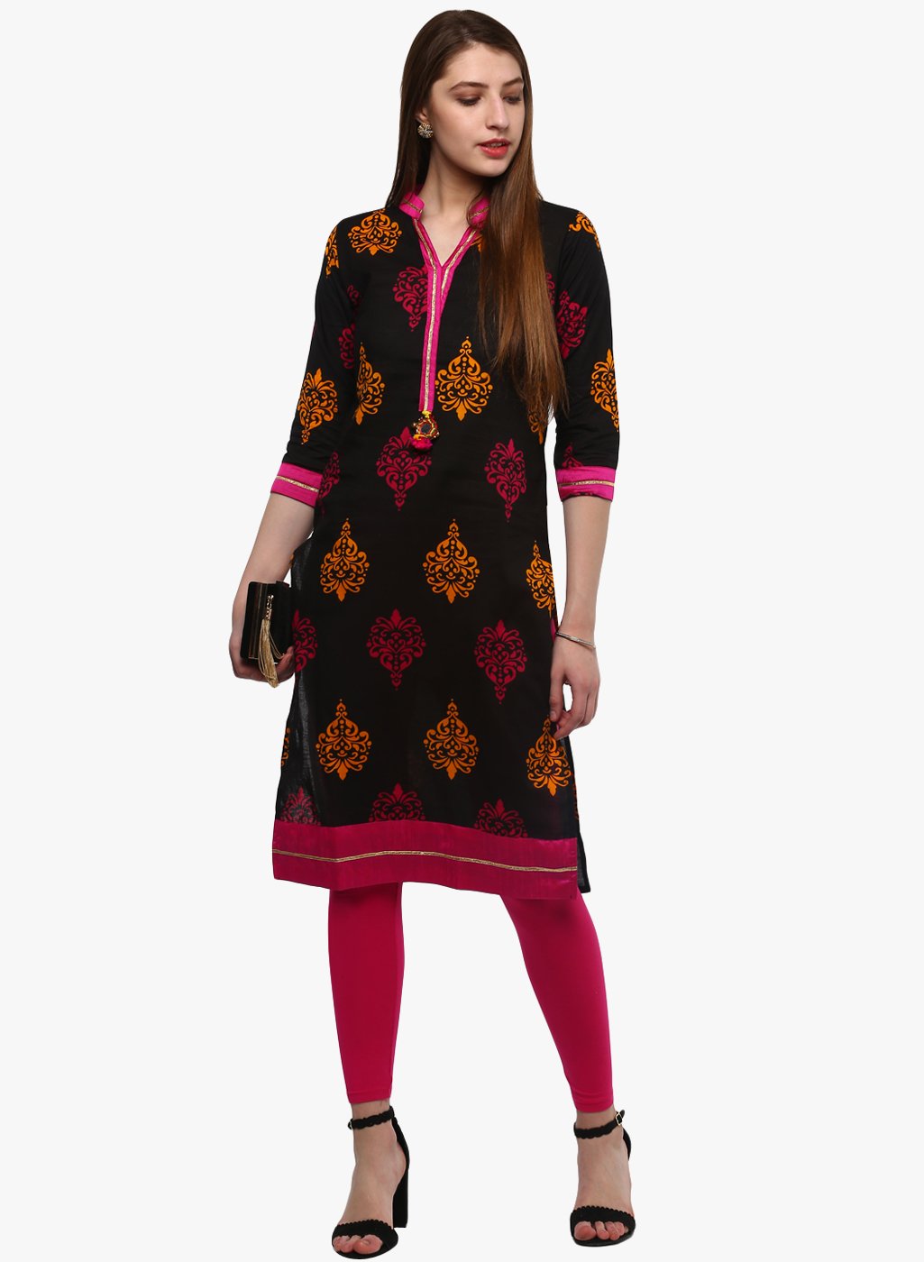 printed-black-cotton-kurti-10001008BK, Women Indian Ethnic Clothing, Cotton Kurta