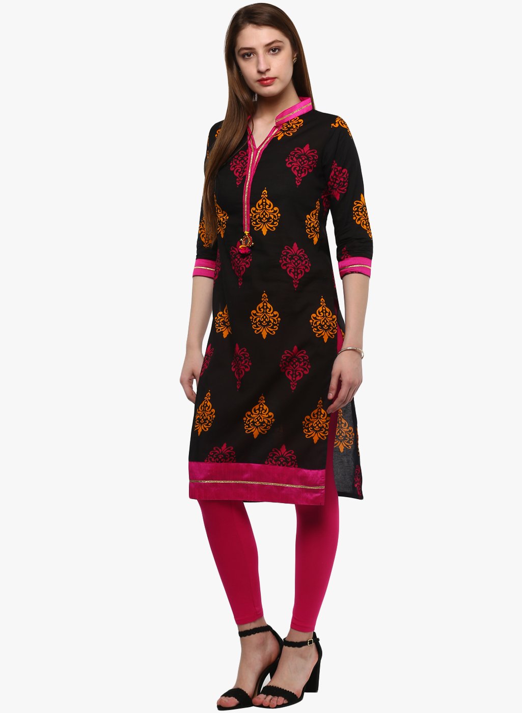 printed-black-cotton-kurti-10001008BK, Women Indian Ethnic Clothing, Cotton Kurta