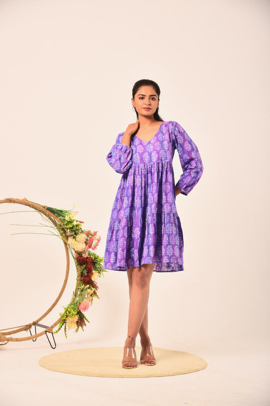 Purple Block Print Short Dress