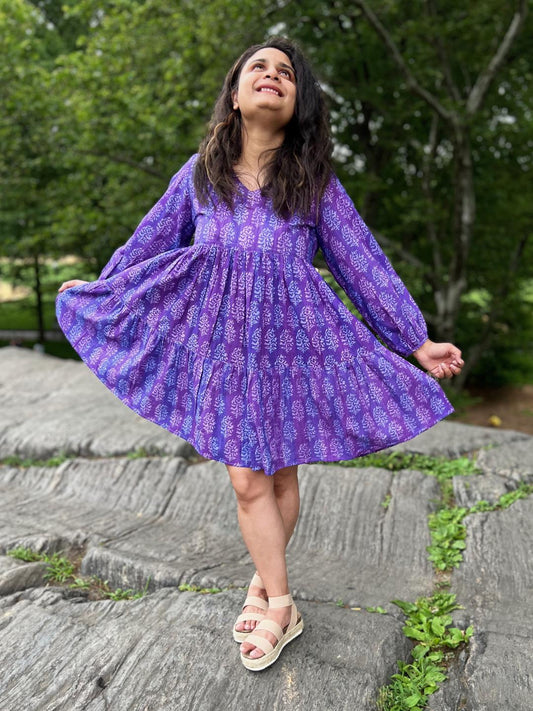 Purple Block Print Short Dress