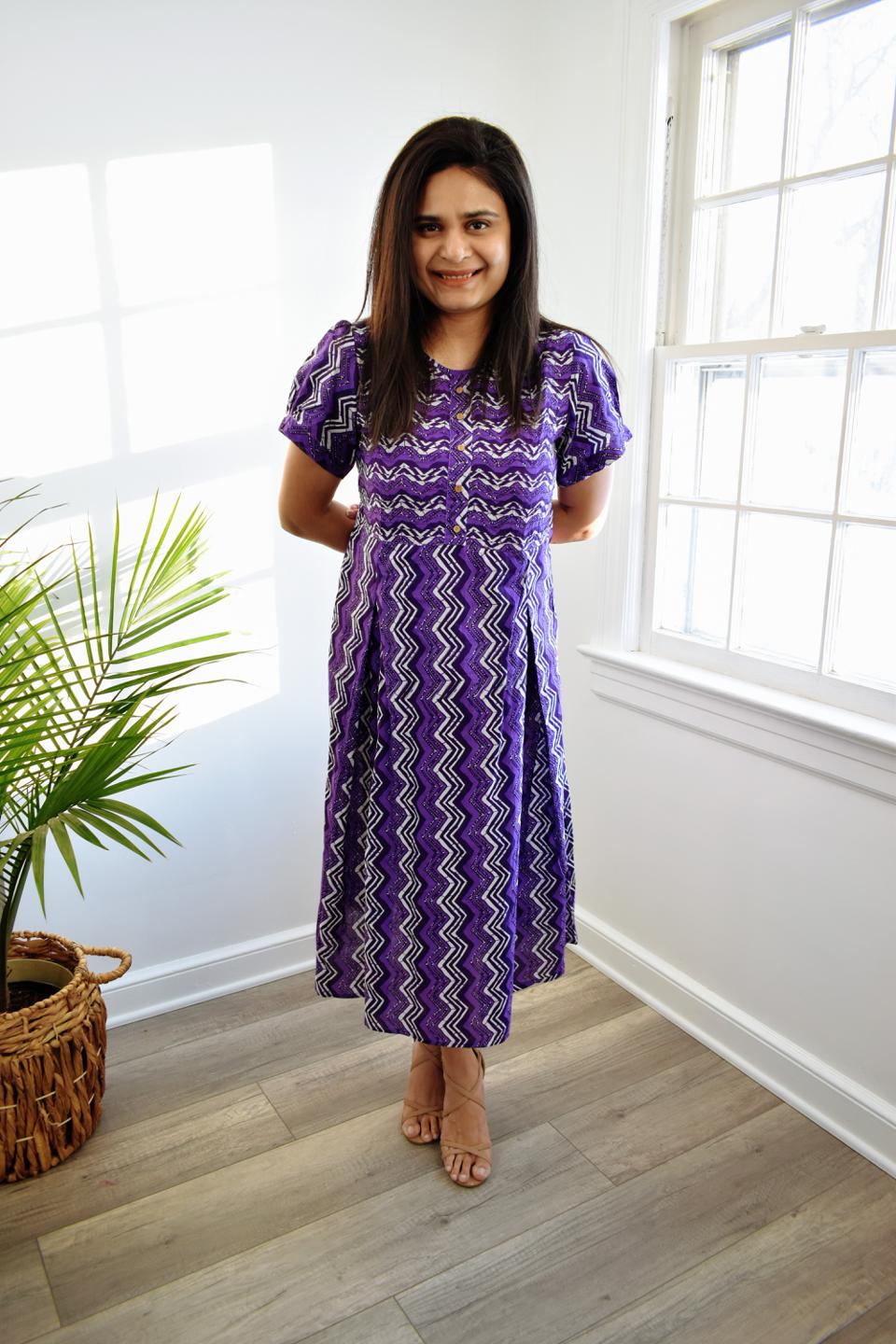 Purple Lehriya Cotton Dress online in USA | Easy Returns - Fledgling Wings