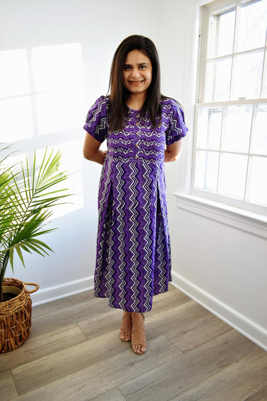 Purple Lehriya Cotton Dress