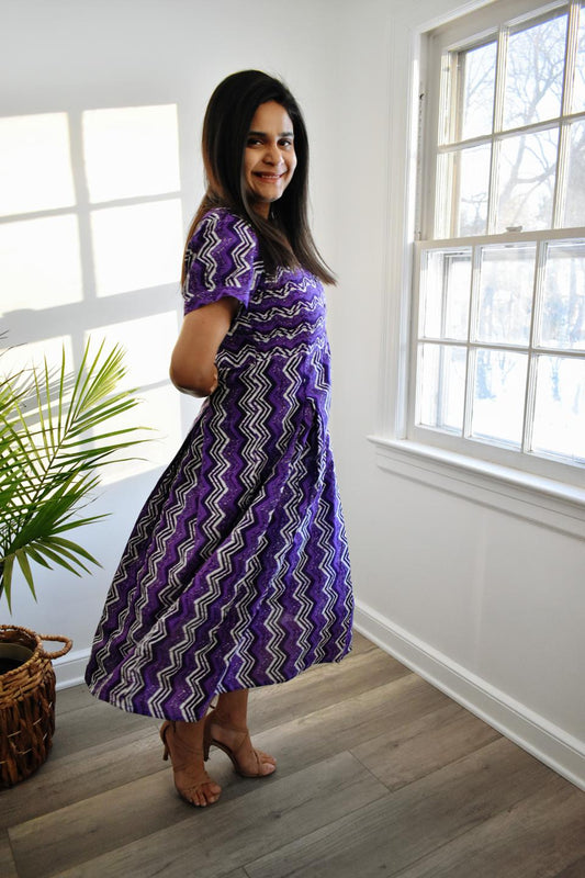 Purple Lehriya Cotton Dress