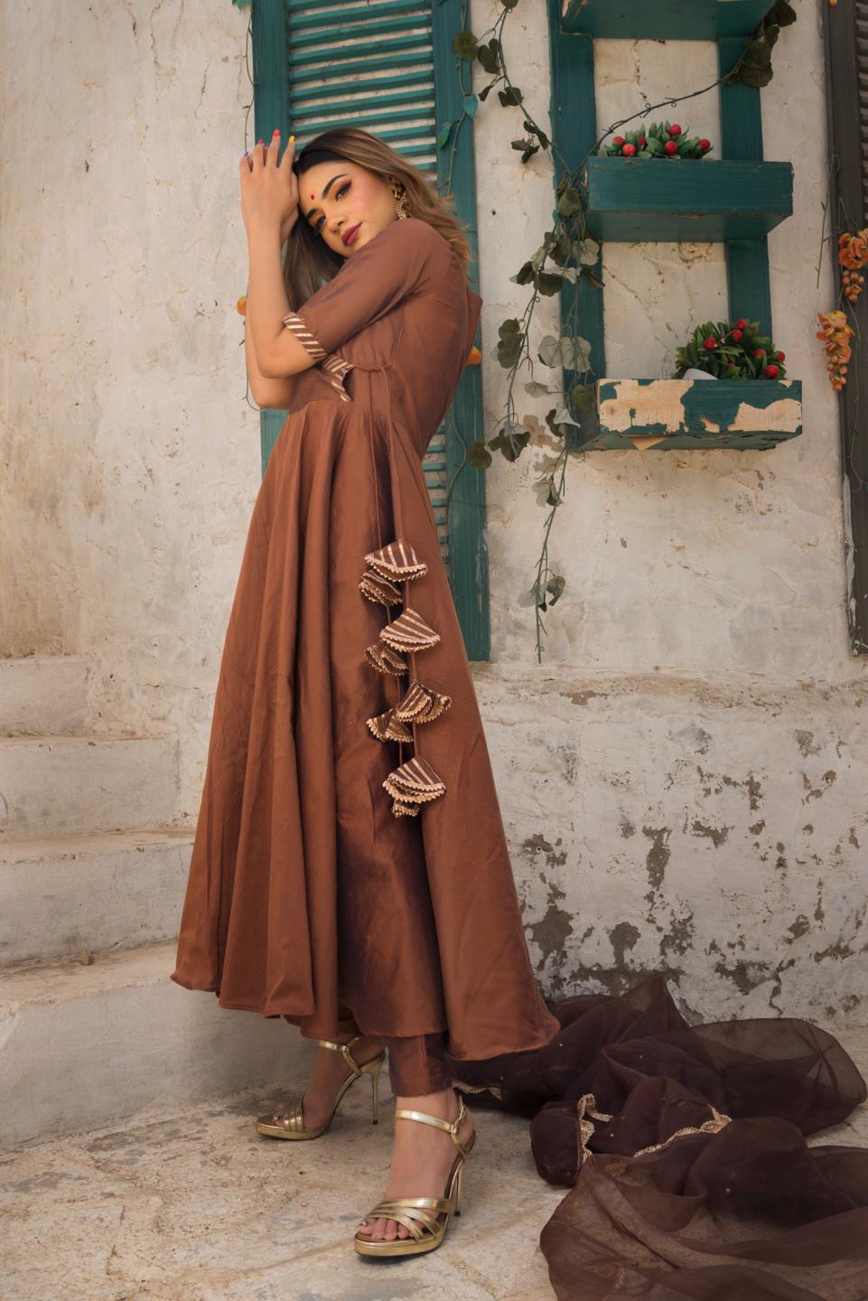 raat-rani-cotton-silk-anarkali-suit-set-11403092BR, Women Indian Ethnic Clothing, Cotton Silk Kurta Set Dupatta