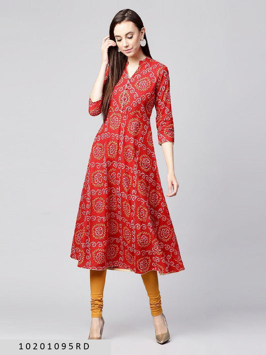 red-3-4th-sleeve-cotton-anarkali-kurta-10201095RD, Women Indian Ethnic Clothing, Cotton Kurta