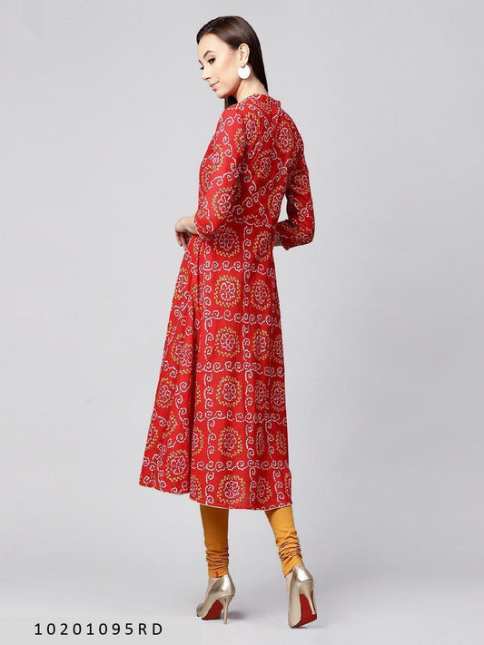 red-3-4th-sleeve-cotton-anarkali-kurta-10201095RD, Women Indian Ethnic Clothing, Cotton Kurta