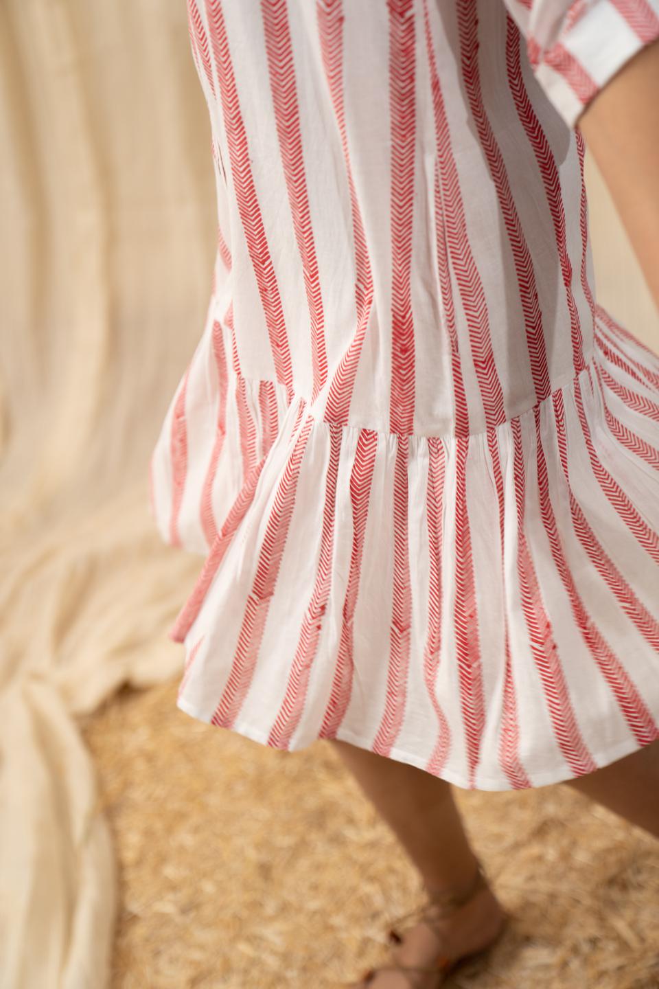 red-and-white-stripe-shirt-dress-11804033WH, Women Clothing, Cotton Dress