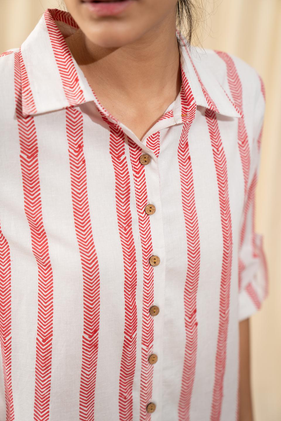 red-and-white-stripe-shirt-dress-11804033WH, Women Clothing, Cotton Dress