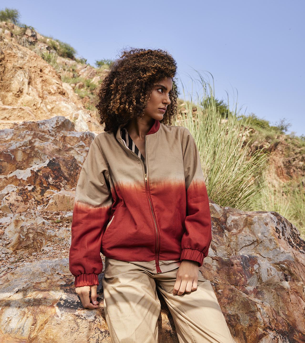 red-beige-reversible-bomber-jacket-11948044RD, Women Clothing, Cotton Jacket