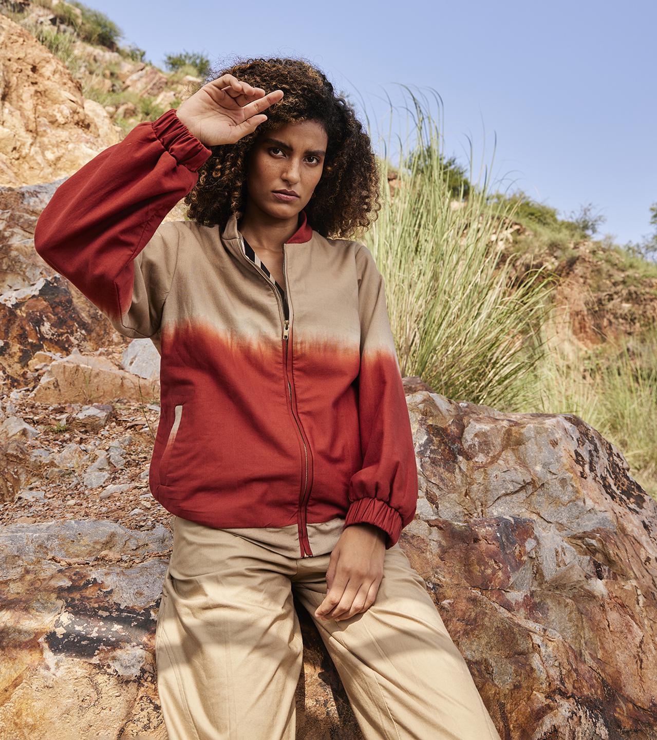 red-beige-reversible-bomber-jacket-11948044RD, Women Clothing, Cotton Jacket