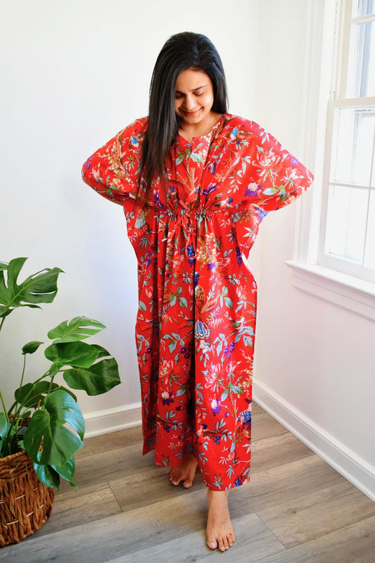 Red Bird Long Caftan