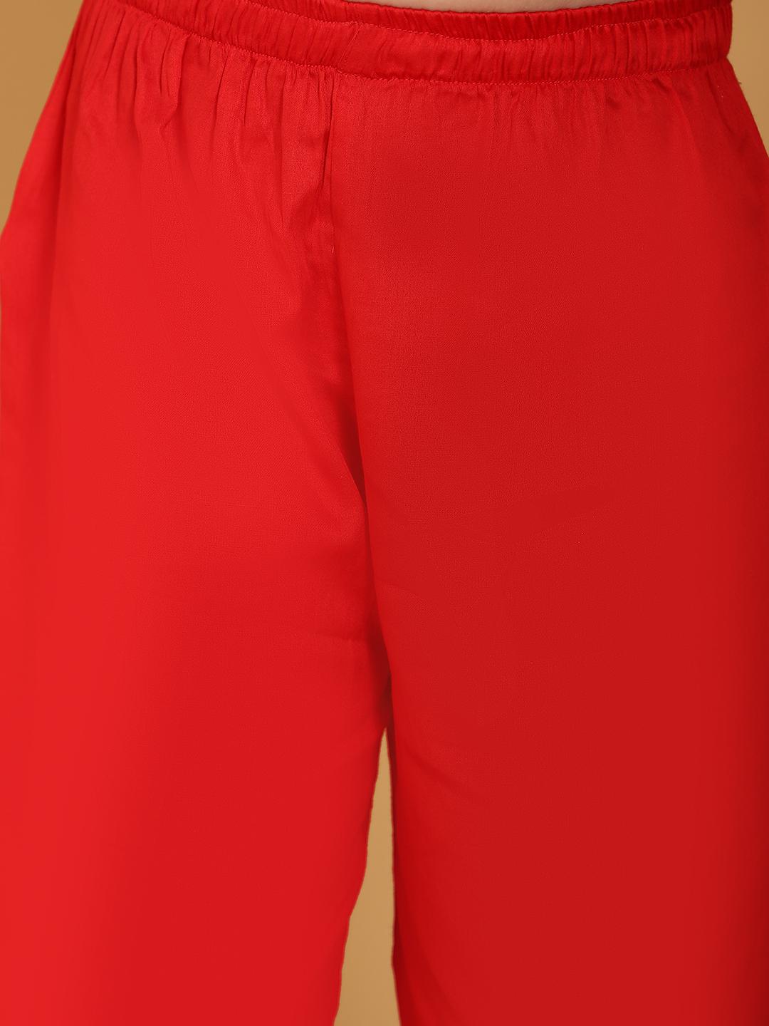 red-checks-organza-kurta-pants-set-with-dupatta-10509083RD, Kids Indian Ethnic Clothing, Organza Girl Lehenga Set