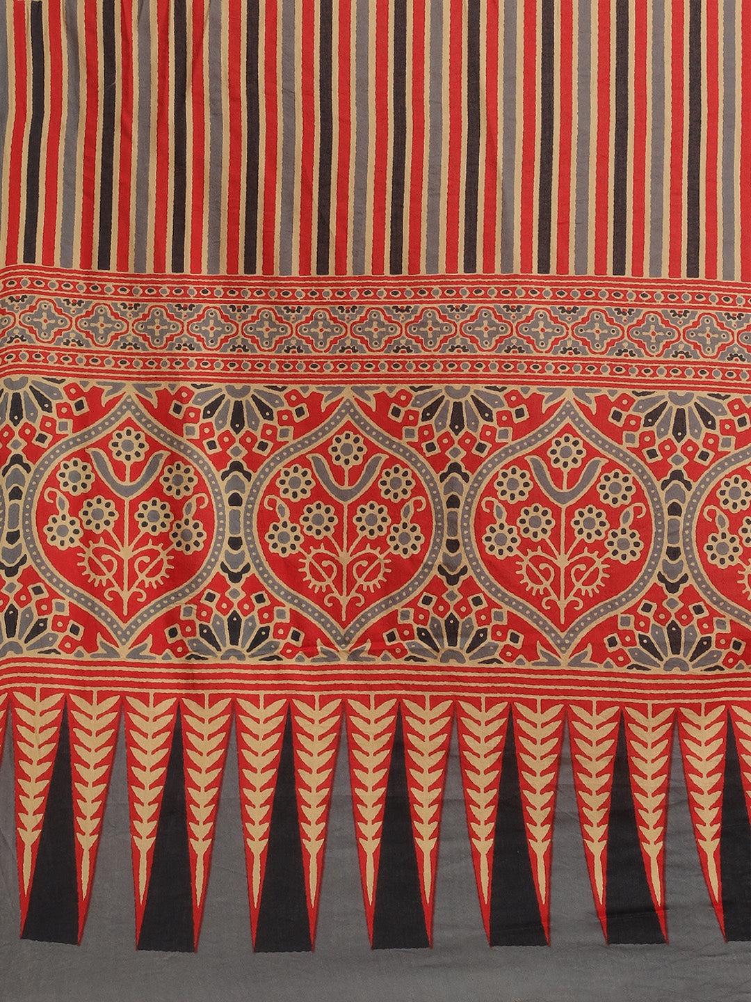 red-grey-printed-saree-10122054RD, Women Indian Ethnic Clothing, Cotton Saree