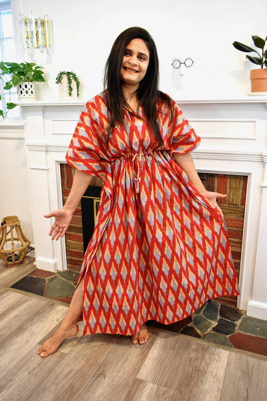 Red Ikkat Long Caftan
