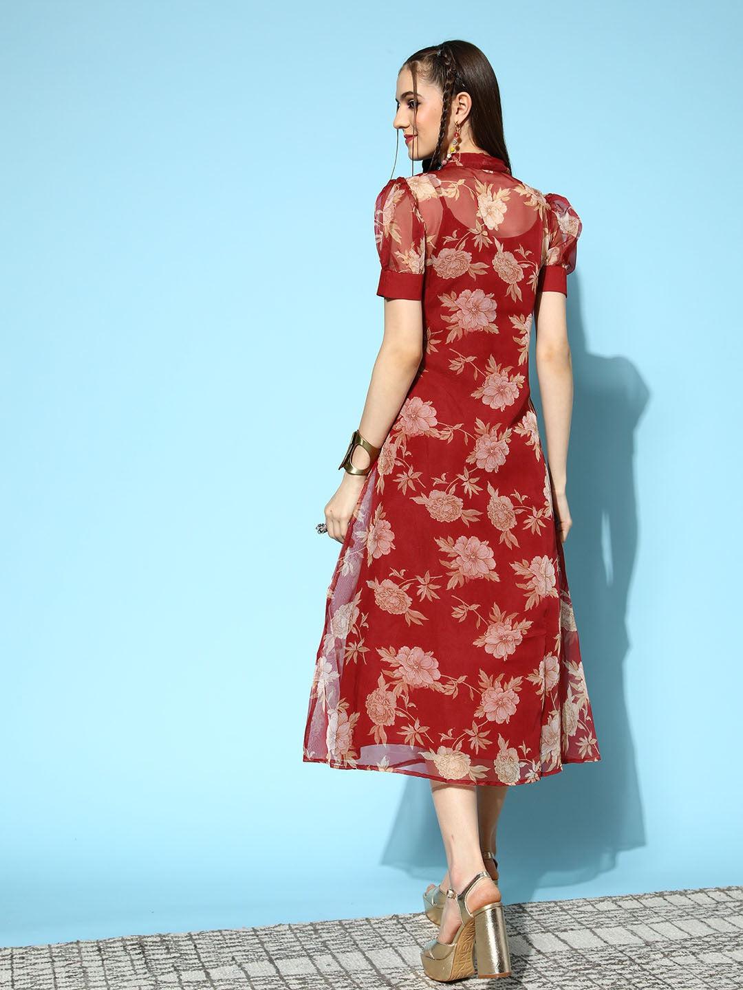 red-midi-dress-10104146RD, Women Clothing, Organza Dresses