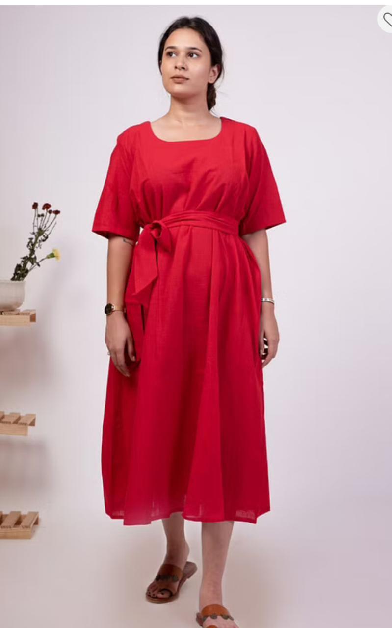 red-midi-dress-11604020RD, Women Clothing, Cotton Dress