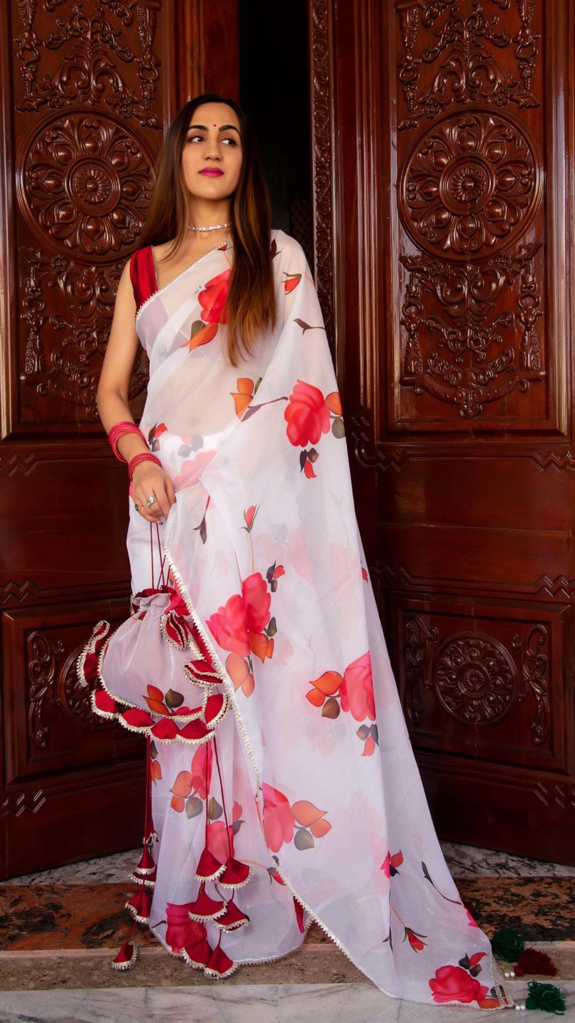 red-phool-organza-saree-11422131RD, Women Indian Ethnic Clothing, Organza Saree