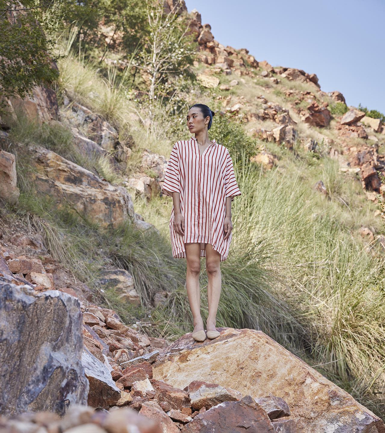red-white-striped-cotton-shirt-dress-11904043RD, Women Clothing, Cotton Dress