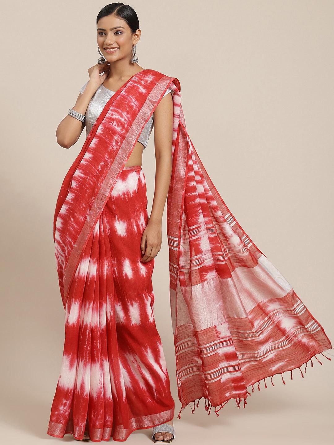 red-white-tie-and-dye-saree-10122064RD, Women Indian Ethnic Clothing, Cotton Saree