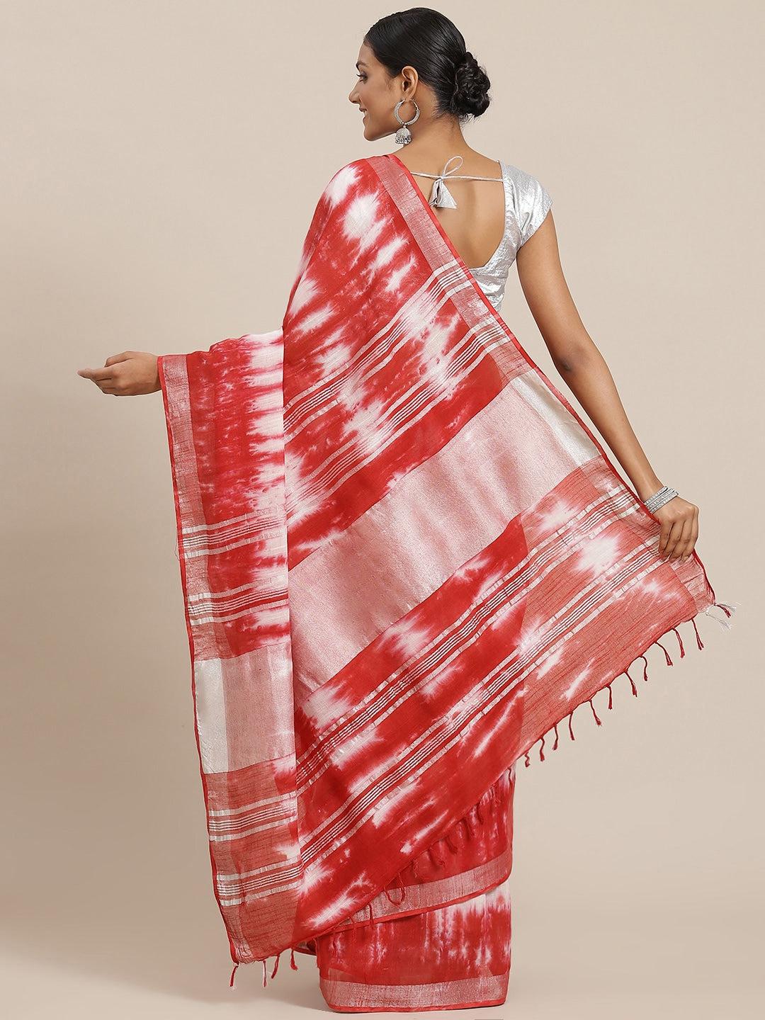 red-white-tie-and-dye-saree-10122064RD, Women Indian Ethnic Clothing, Cotton Saree