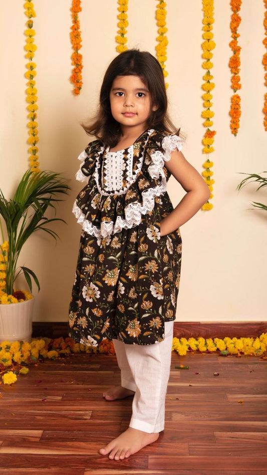 roop-rang-frock-pant-11437017BR, Kids Indian Ethnic Clothing, Cotton Girl Frock Pant Set