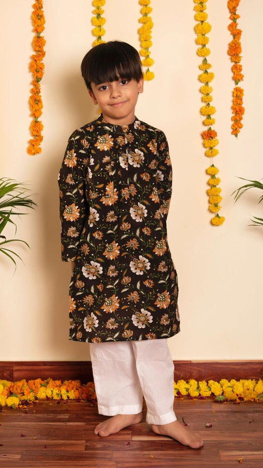 roop-rang-kurta-pant-set-11420108BR, Kids Indian Ethnic Clothing, Cotton Boy Kurta Pajama Set