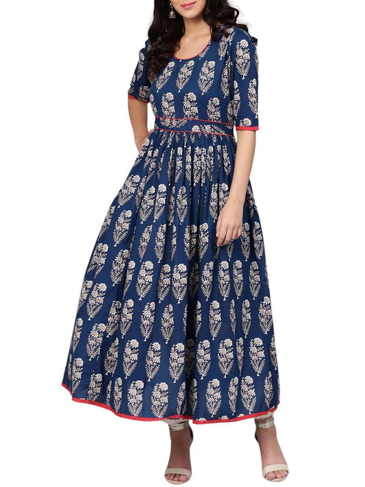 royal-blue-printed-floor-length-anarkali-dress-10004004BL, Women Indian Ethnic Clothing, Cotton Dress