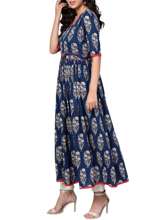 royal-blue-printed-floor-length-anarkali-dress-10004004BL, Women Indian Ethnic Clothing, Cotton Dress