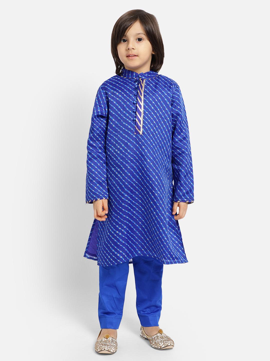 royal-blue-printed-full-sleeve-kurta-pajama-set-10520065BL, Indian Kids Clothing, Kota Cotton Boy Kurta Pajama Set