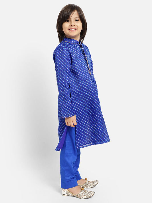 royal-blue-printed-full-sleeve-kurta-pajama-set-10520065BL, Indian Kids Clothing, Kota Cotton Boy Kurta Pajama Set