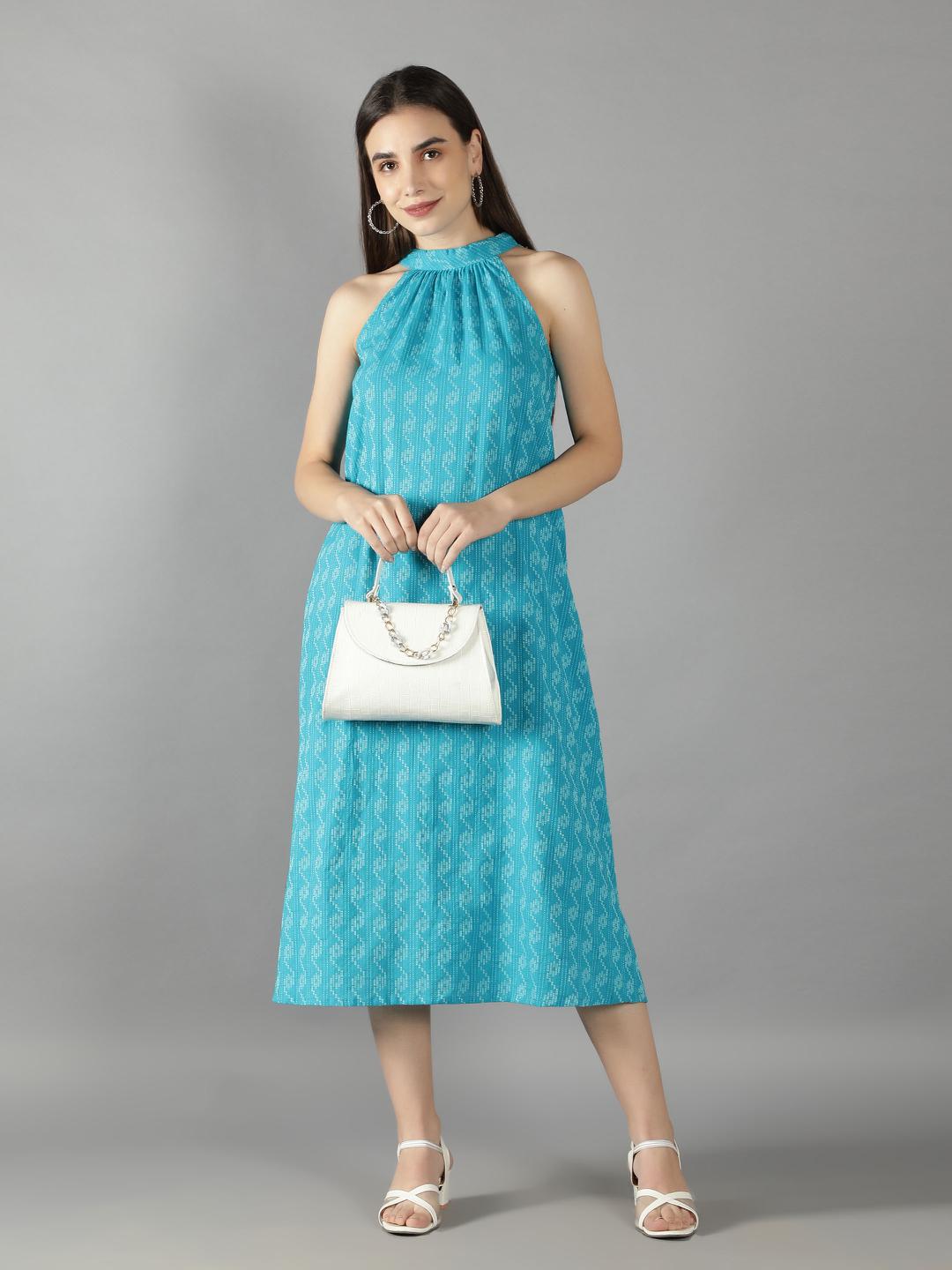 scuba-blue-kantha-halter-neck-dress-11704111BL, Women Clothing, Cotton Dress