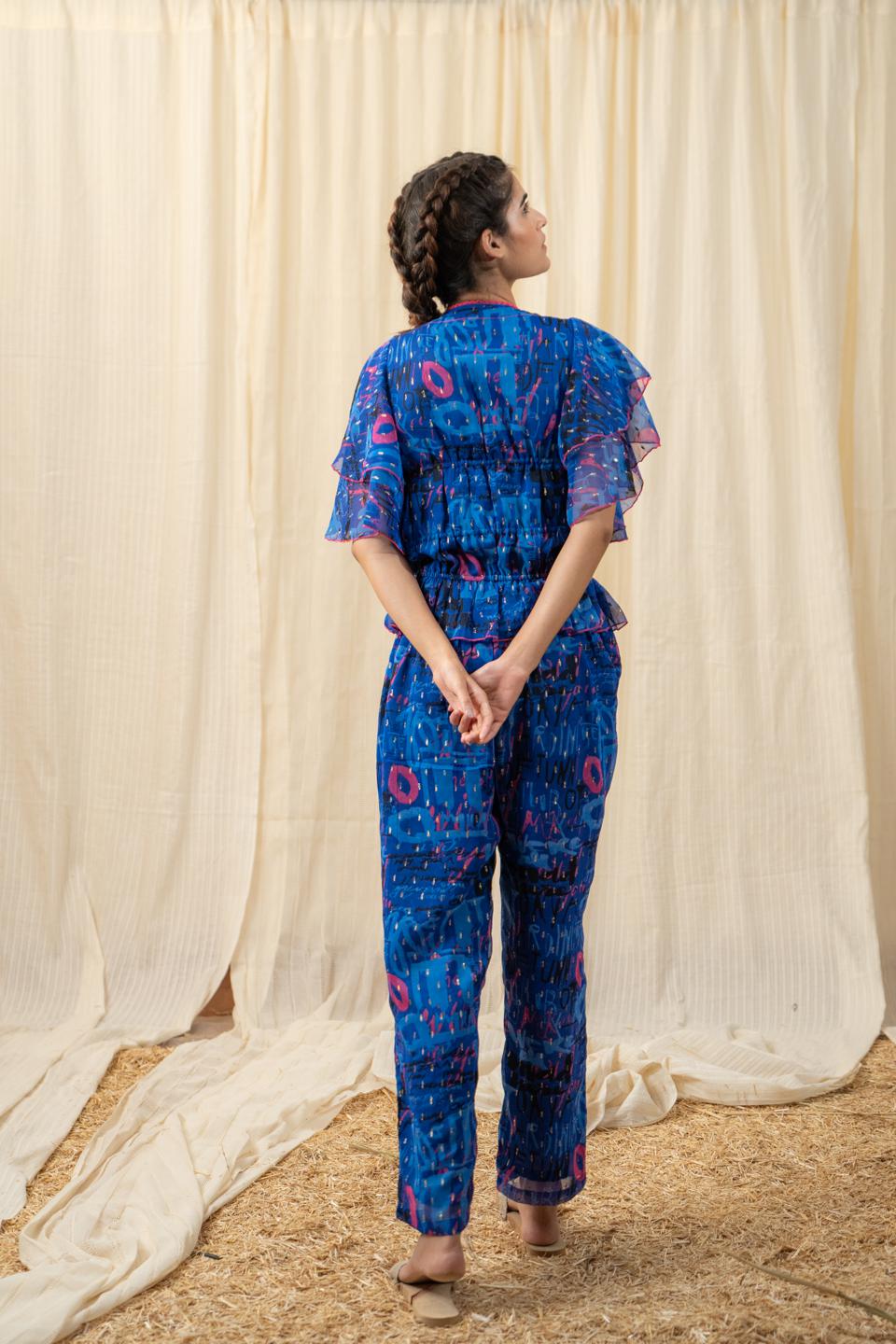 sea-blue-co-ord-set-11840008BL, Women Clothing, Polyester Matching Set