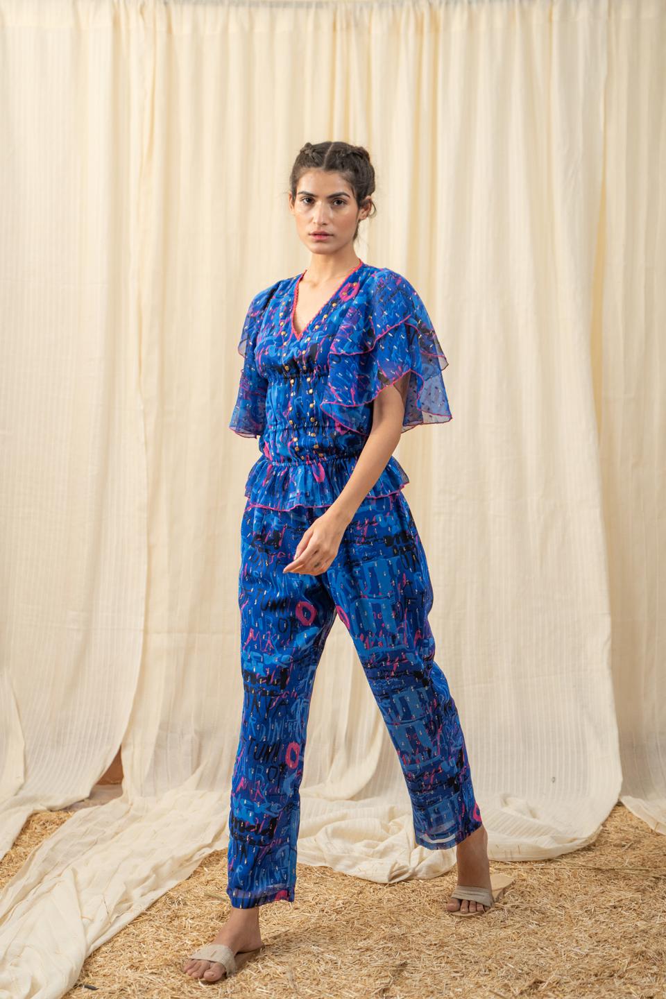 sea-blue-co-ord-set-11840008BL, Women Clothing, Polyester Matching Set