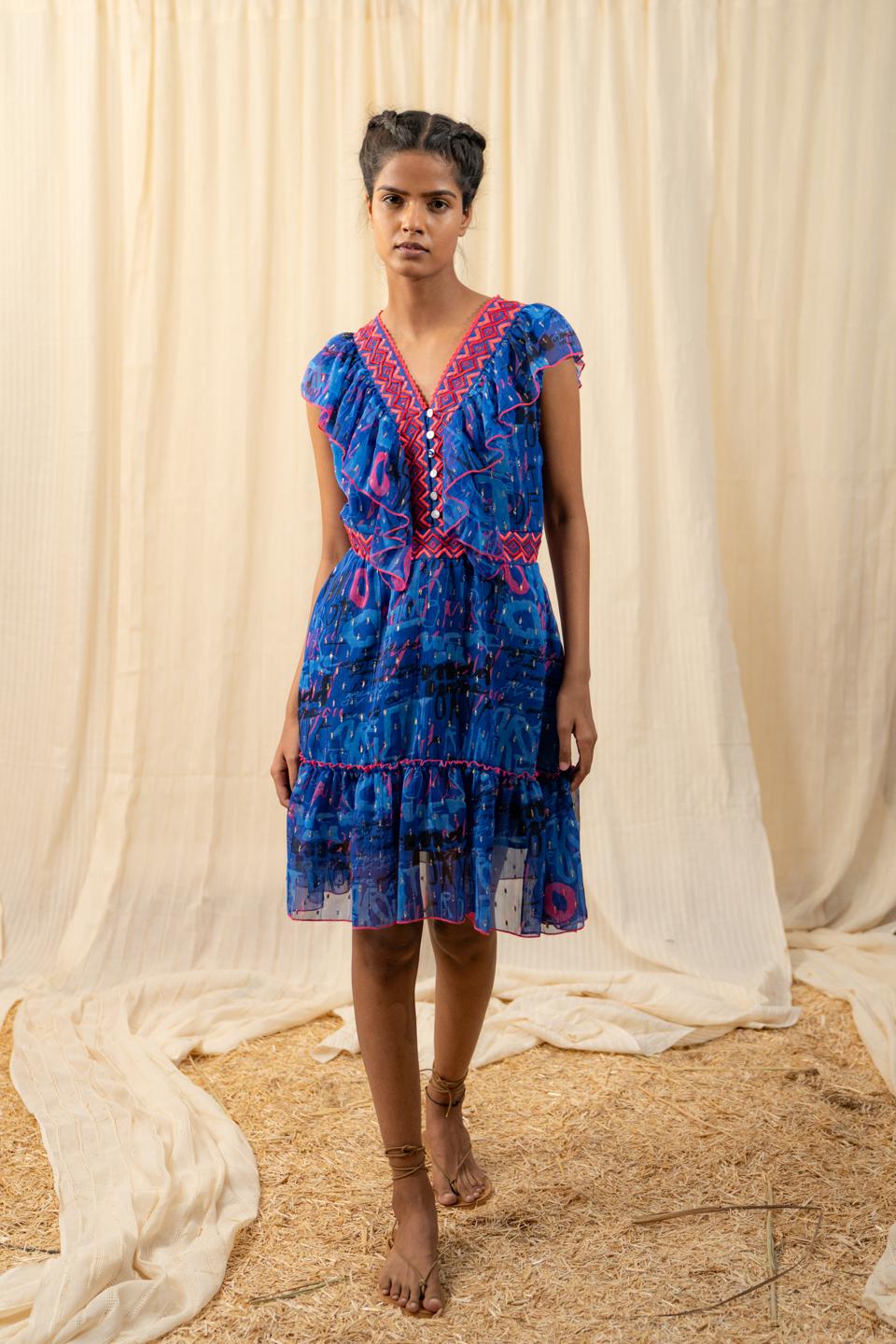 sea-blue-lace-dress-11804007BL, Women Clothing, Polyester Dress