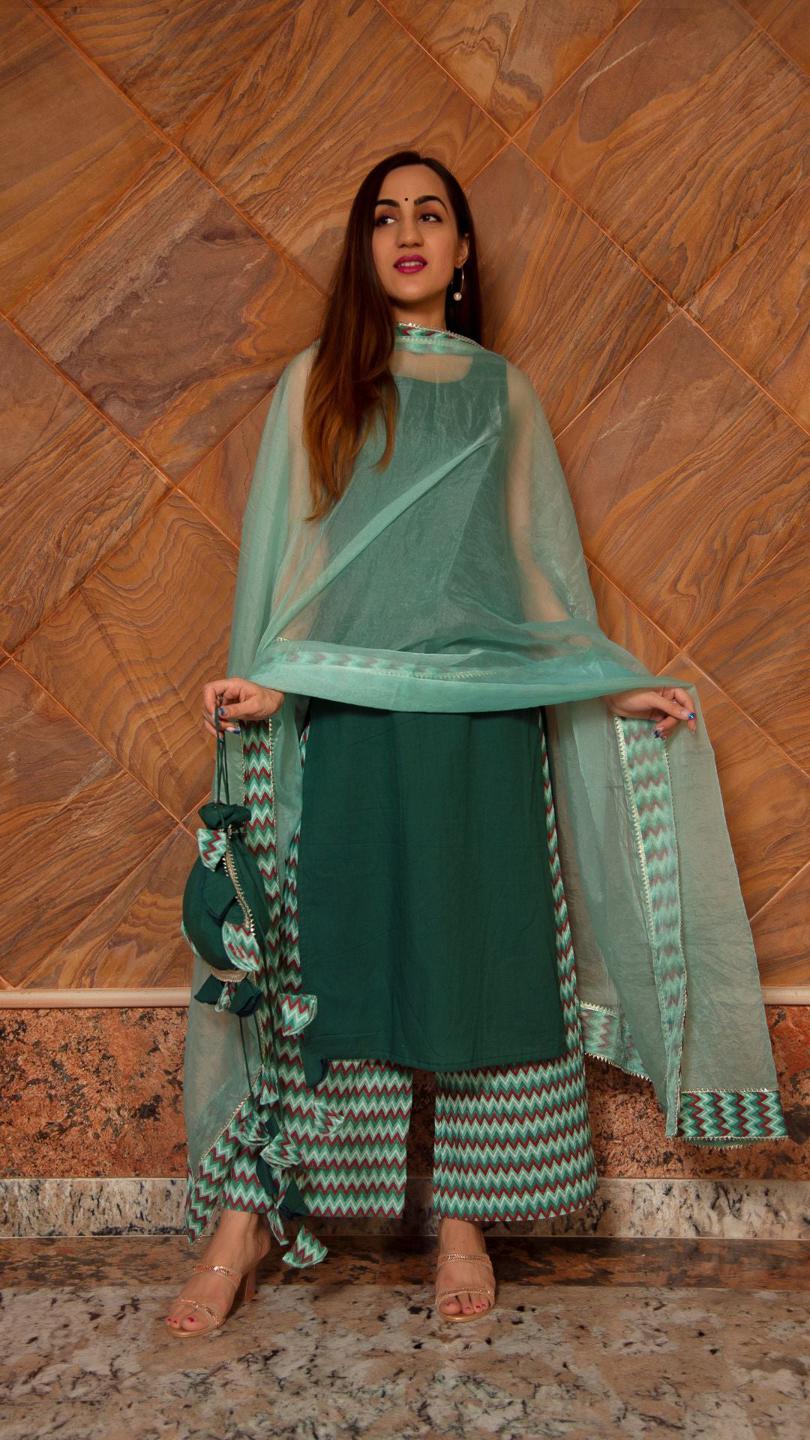 siya-dark-green-cotton-suit-set-11403082GR, Women Indian Ethnic Clothing, Cotton Kurta Set Dupatta