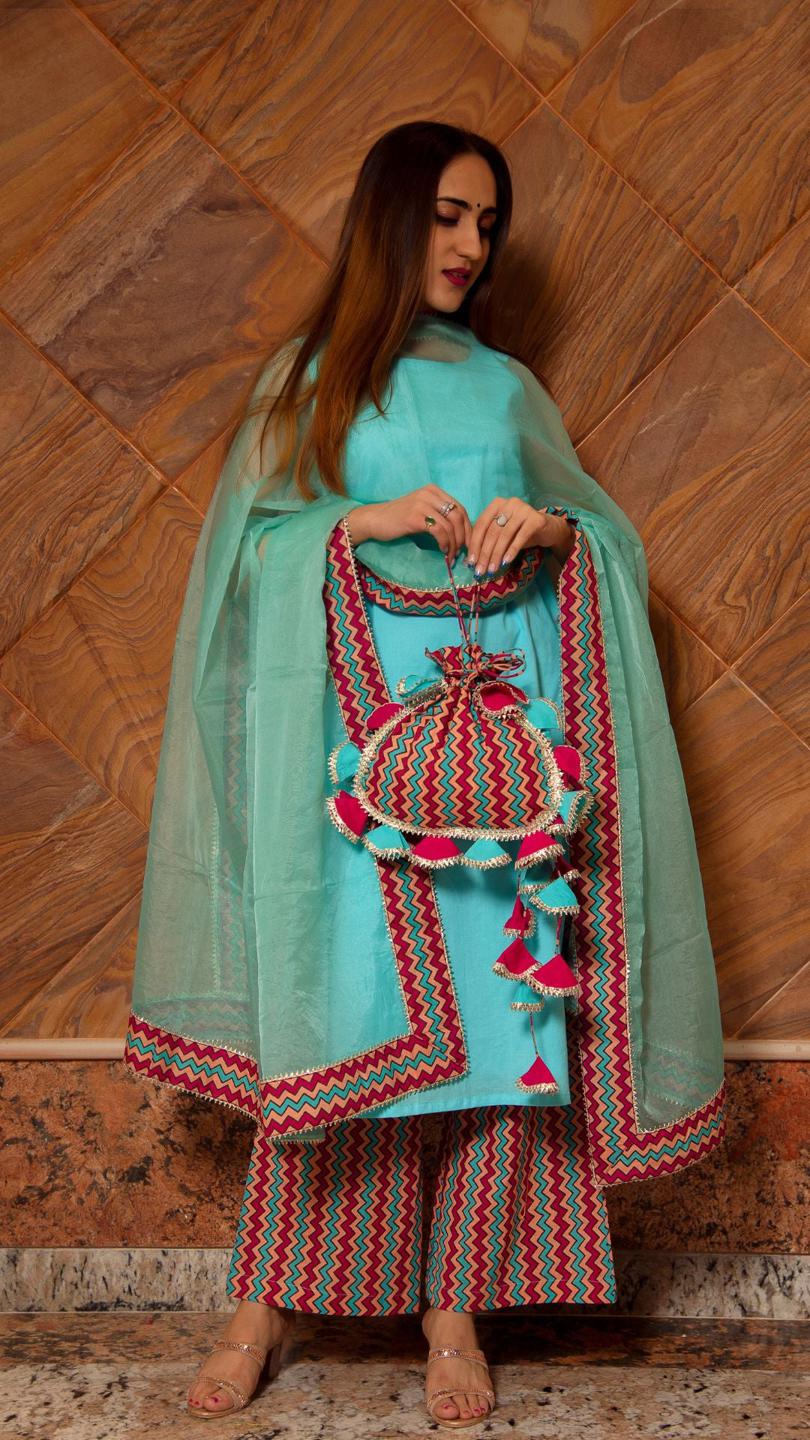 siya-light-blue-cotton-suit-set-11403078BL, Women Indian Ethnic Clothing, Cotton Kurta Set Dupatta