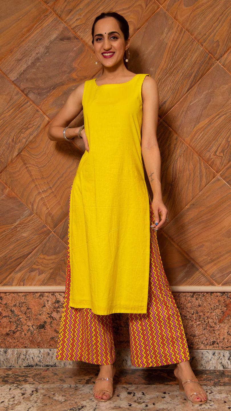 siya-yellow-cotton-suit-set-11403077YL, Women Indian Ethnic Clothing, Cotton Kurta Set Dupatta